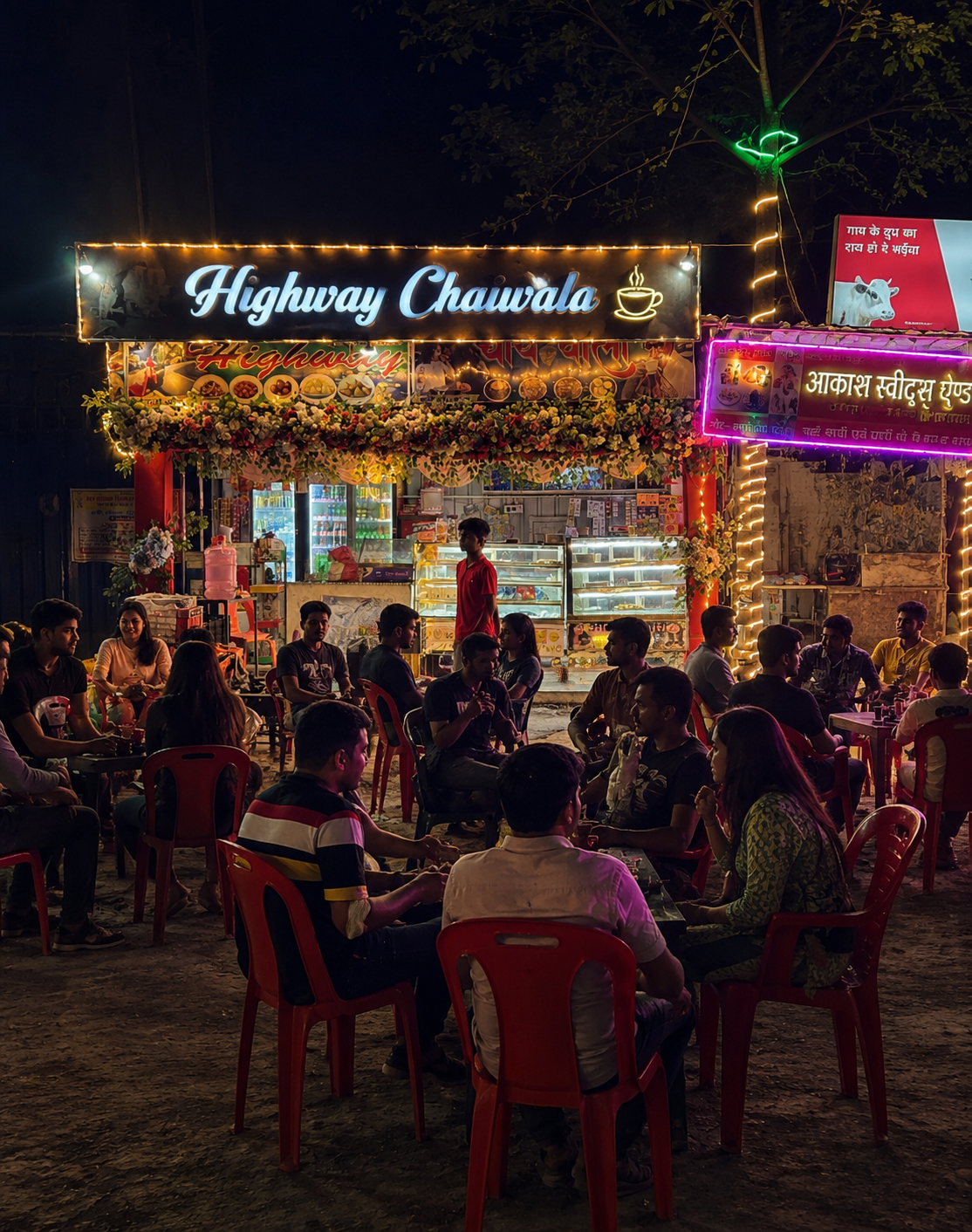 Highway Chaiwala raat mein bheed